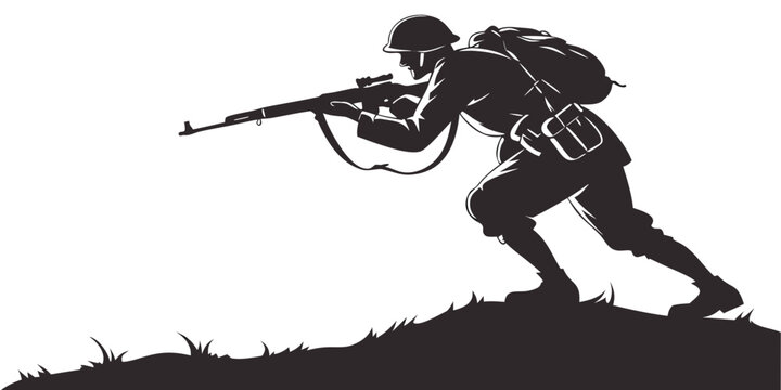 soldier in a crouching position aiming a rifle Vector