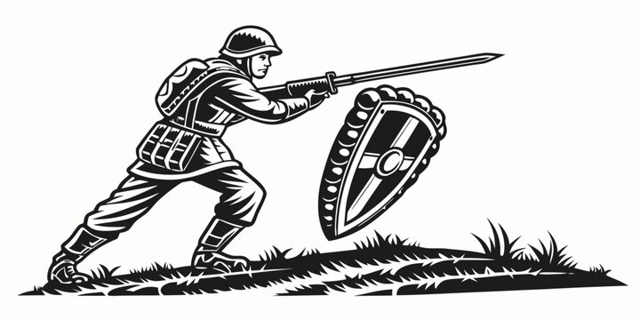 a medieval knight in armor holding a shield and spear Vector