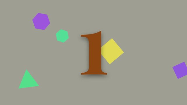 Animated colorful countdown timer from 5 to 1 featuring geometric shapes on a neutral background