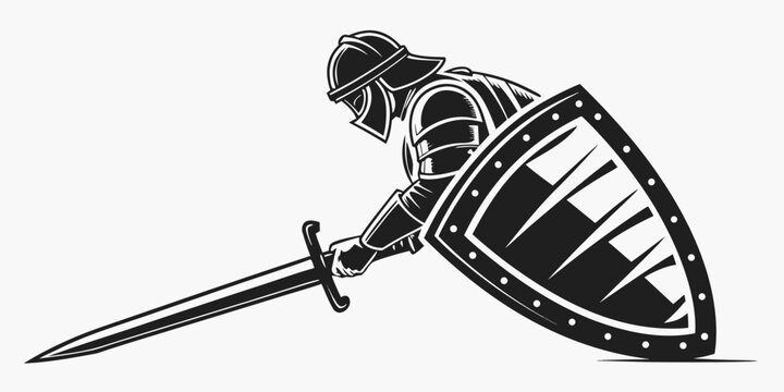 a knight in armor holding a sword and shield Vector