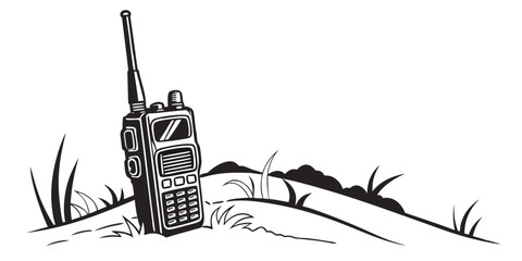 a handheld two way radio on a grassy hill Vector © Mithila