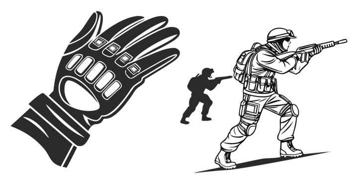 a soldier and a man with a gun in a tactical operation Vector