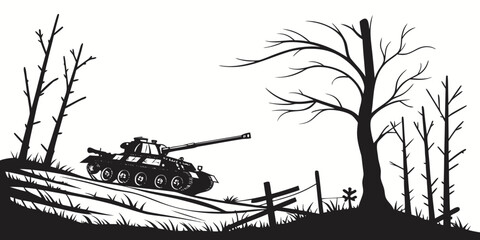 a tank is driving down a hill near a wooden fence Vector © Mithila