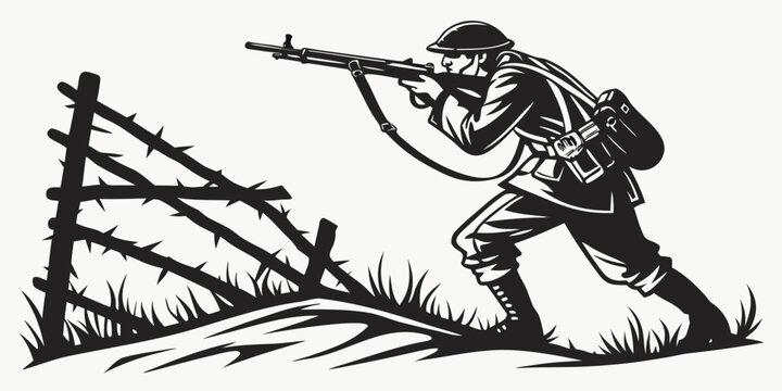 soldier in a crouching position aiming a rifle Vector