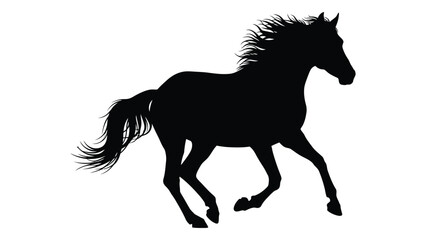 A majestic black horse silhouette running freely with flowing mane and tail on a white background © SILHUETTECHEMBER