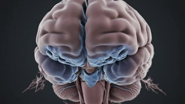 Brain anatomy close up revealing the structure of the human cerebral cortex and brain stem