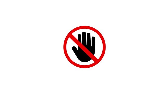 Black hand symbol with red prohibition circle on white background stop