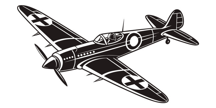 a black and white airplane with a white circle on the side Vector
