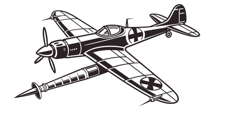 a black and white drawing of a german world war ii fighter plane Vector