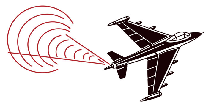 a fighter jet flying with radar waves emitting from its nose Vector