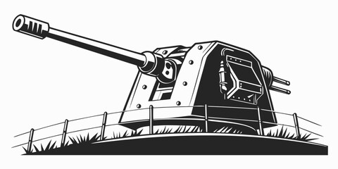 a large gun turret sitting on a grassy hill Vector © Arisfa