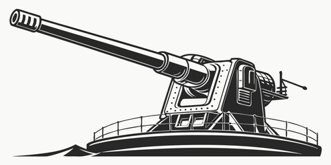 a large naval gun mounted on a ship Vector © Arisfa
