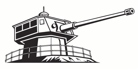 a large naval gun turret with a long barrel Vector © Arisfa