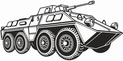 a military armored personnel carrier with a gun turret Vector © Arisfa