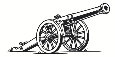 Fototapeta premium a black and white drawing of a cannon on wheels Vector
