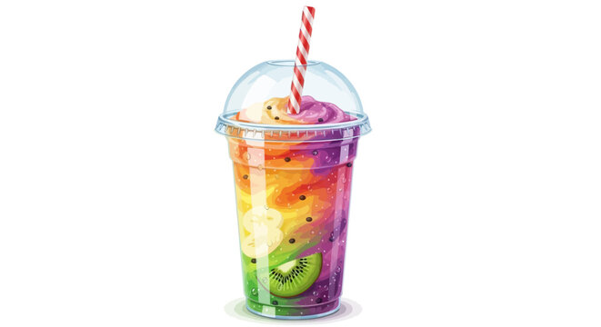 Vector illustration of colorful drink with straw and fruit