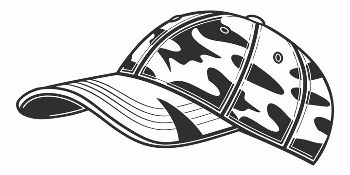 a black and white camouflage baseball cap Vector