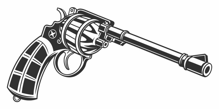 a black revolver handgun with a long barrel Vector