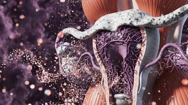 Advanced Gynecology Concept Showing Adenomyosis and Endometrial Tissue Invading Uterus Muscle for Women's Health Campaigns
