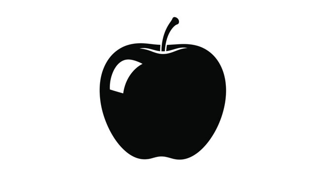 Simple black silhouette of a ripe apple with a leaf and bite mark