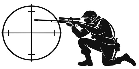 a man in a kneeling position aiming a rifle Vector