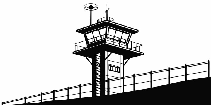 a tall tower with a railing and a fence Vector