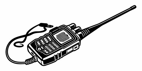 a handheld two way radio with antenna and earpiece Vector © Jannati
