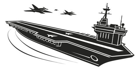 a large aircraft carrier with planes flying overhead Vector © Jannati