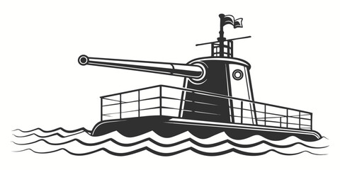 a black and white drawing of a warship Vector © Jannati
