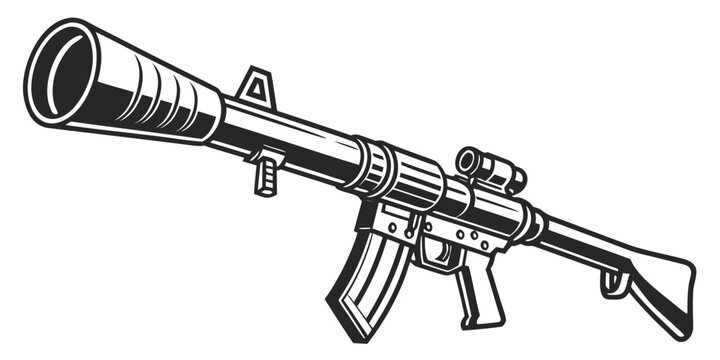 a black and white drawing of a sniper rifle with a scope Vector
