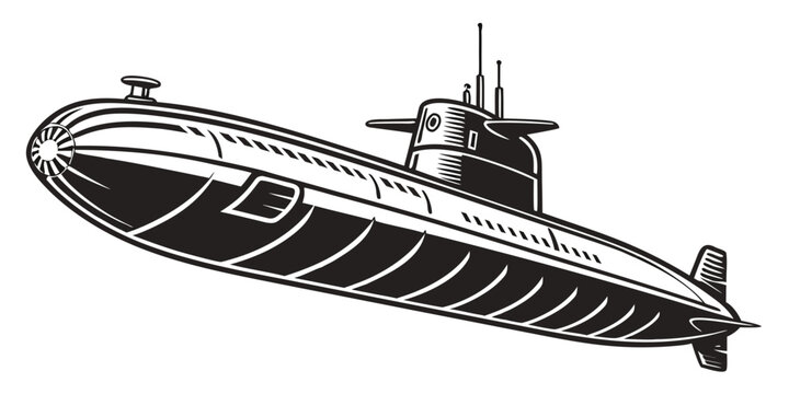 a black and white submarine with a propeller on top Vector