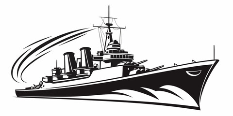 a large warship with guns and a tower Vector © Jannati