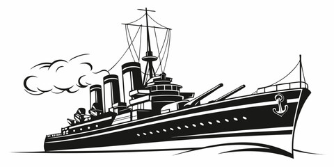 a large warship with smoke coming out of its stack Vector © Jannati