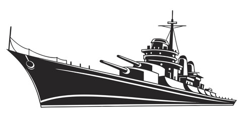 a large warship with guns and a tall mast Vector © Jannati