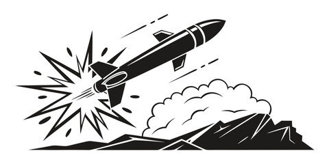 a missile hitting the ground and exploding Vector © Jannati