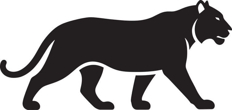 Panther walking silhouette profile view  big cat in motion