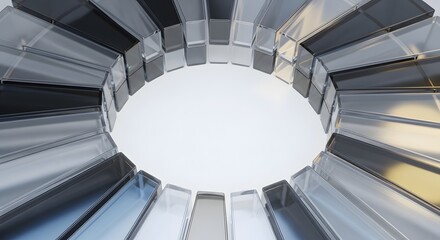 Fototapeta premium Abstract circular arrangement of glass blocks with metallic frames
