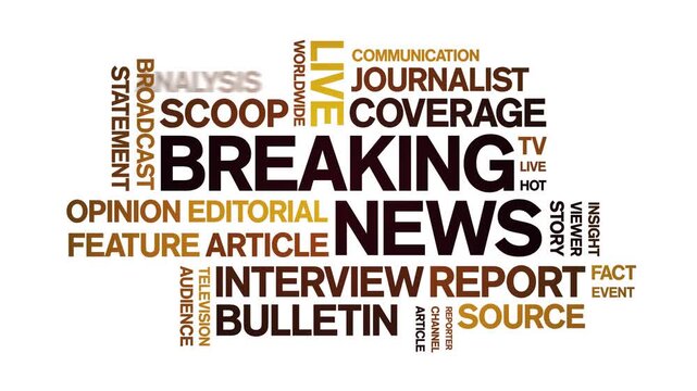 Breaking News animated word cloud-text design animation tag kinetic typography seamless loop.