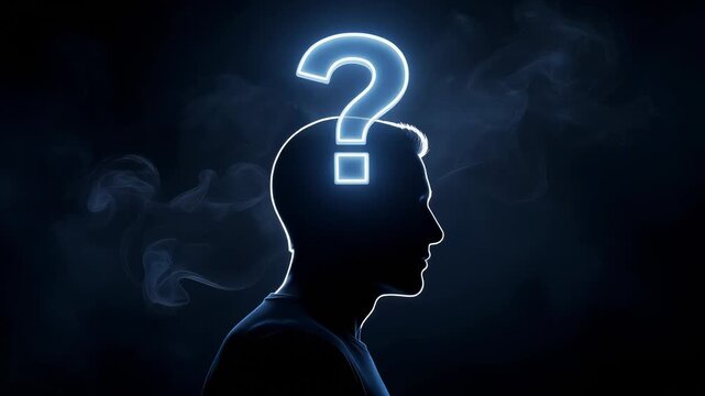 Silhouette of a person with glowing question mark exploring mysteries and curiosity concept