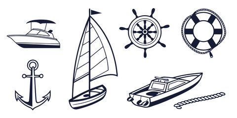 a collection of nautical icons including boats and anchors Vector © Lisa
