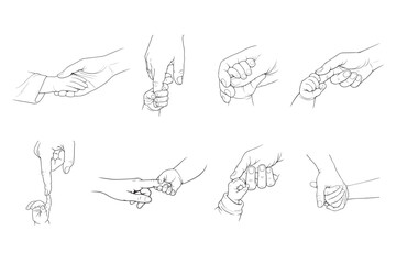 Parent And Baby Hands Line Art Family Care Illustration