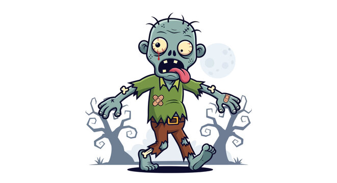 Cartoon zombie character with green shirt.