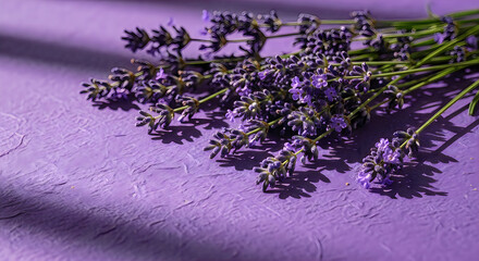 Obraz premium Fresh lavender stems bathed in soft purple light
