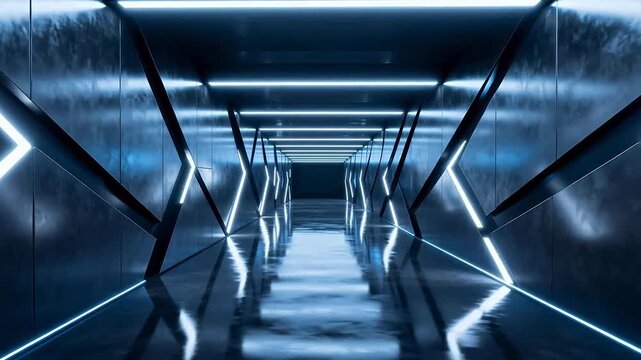 Futuristic corridor with neon lights