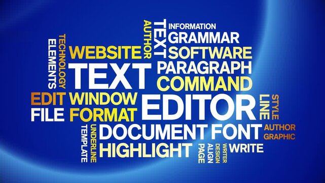 Text Editor animated word cloud-text design animation tag kinetic typography seamless loop.