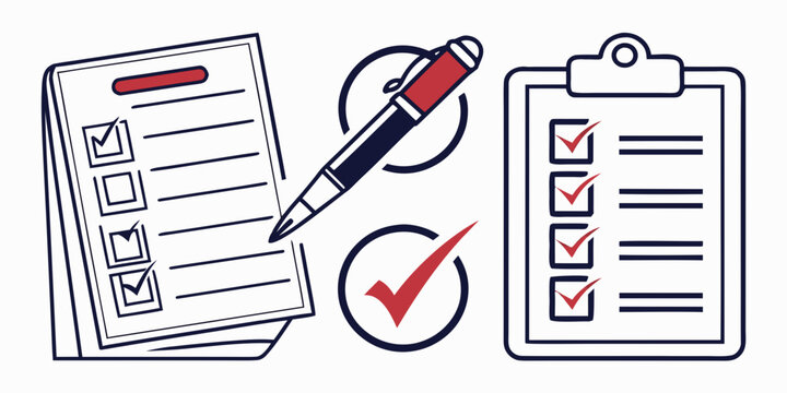 a pen and checklist for verifying documents Vector