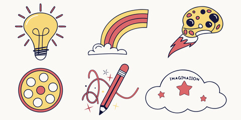 a set of cartoon icons for creativity and imagination Vector © Tonni
