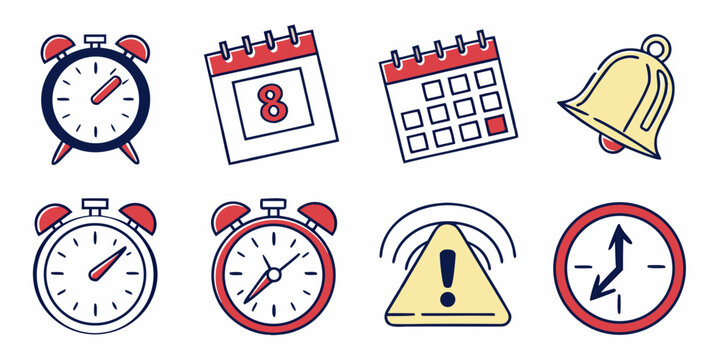 collection of alarm clock icons and symbols Vector