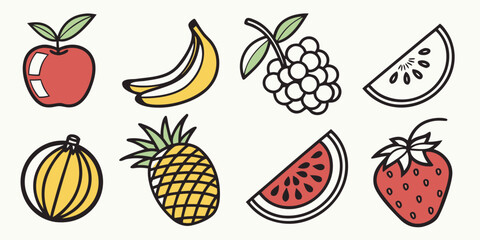 a collection of fruit icons in cartoon style Vector © Tonni