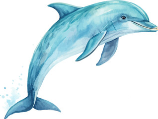 Fototapeta premium Watercolor Dolphin Illustration, Ocean Animal Art, vector isolated on white background